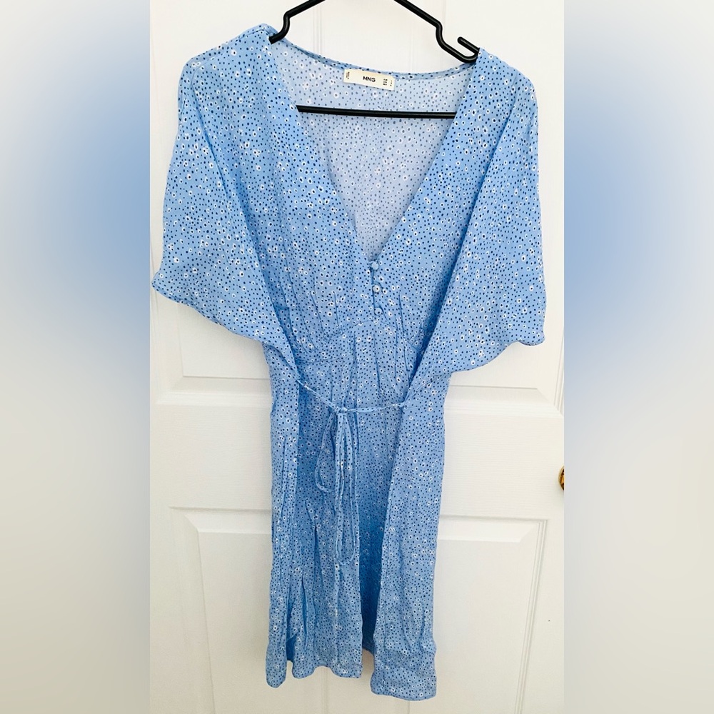 Mango Light Blue Patterned Midi Dress